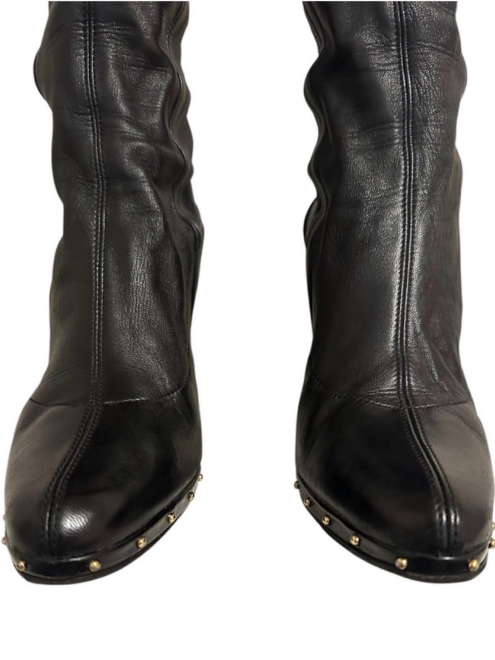 Vintage GUCCI TOM FORD FW 2003 Runway Black Leather Studded OTK Boots 37.5 RARE - Picture 6 of 14